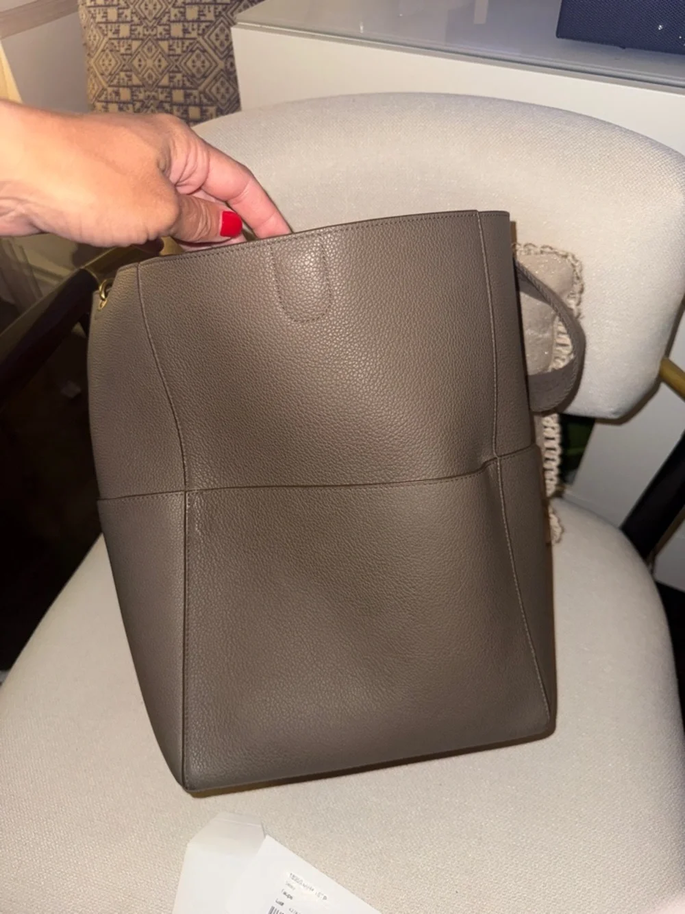 Authentic Celine Seau Taupe/Brown Pebbled Leather Tote w/Wide Strap suede int. - Picture 12 of 17